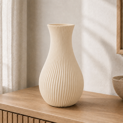 Cannelé — vaso grande 25 cm na cor Bege
