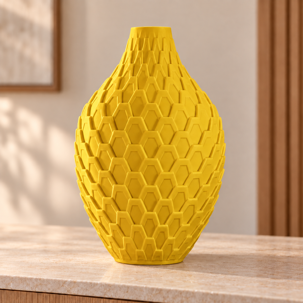 Vaso Colmeia — Geometria em Alto-Relevo na cor Amarelo