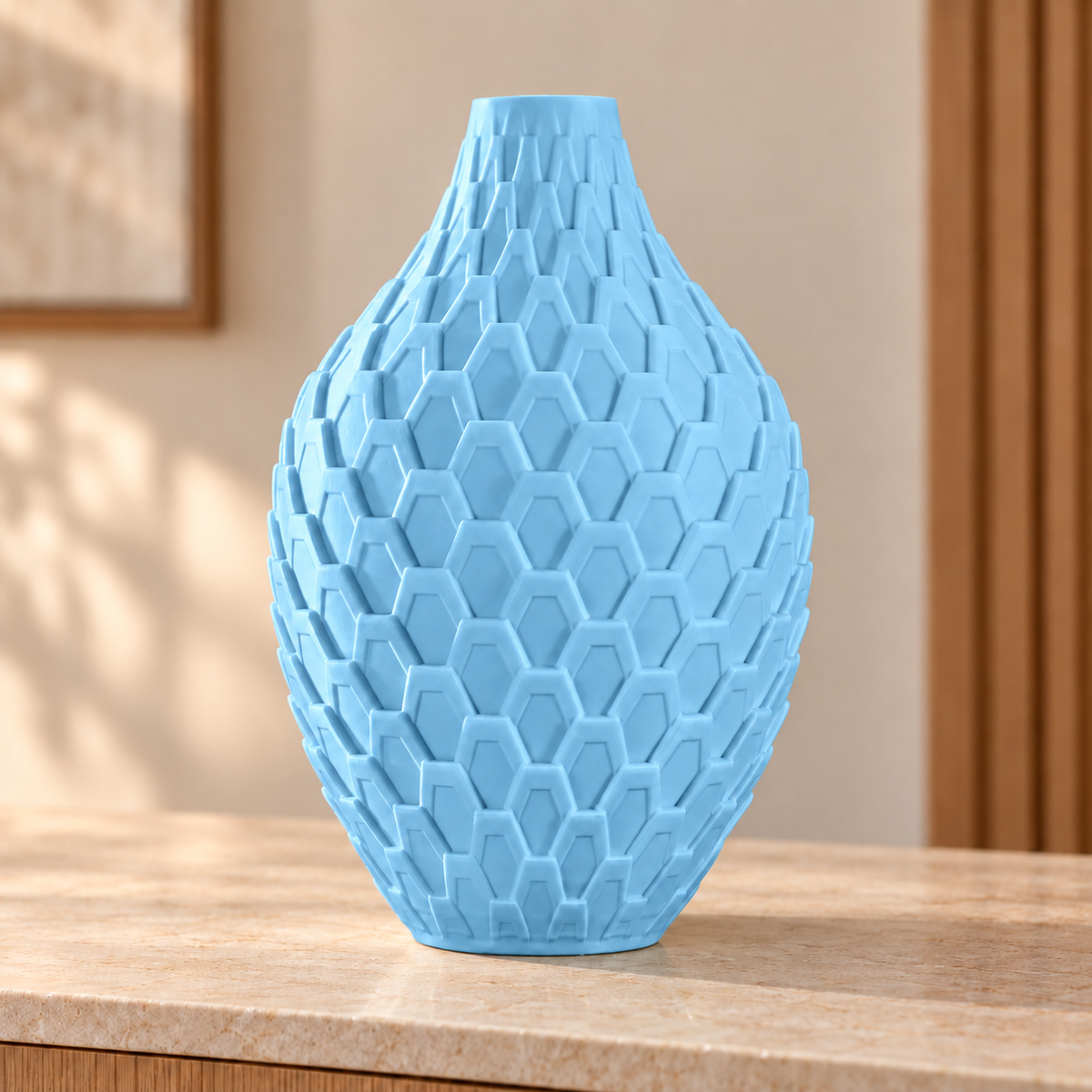 Vaso Colmeia — Geometria em Alto-Relevo na cor Azul Celeste