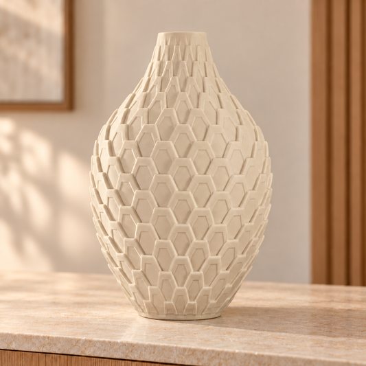 Vaso Colmeia — Geometria em Alto-Relevo na cor Bege
