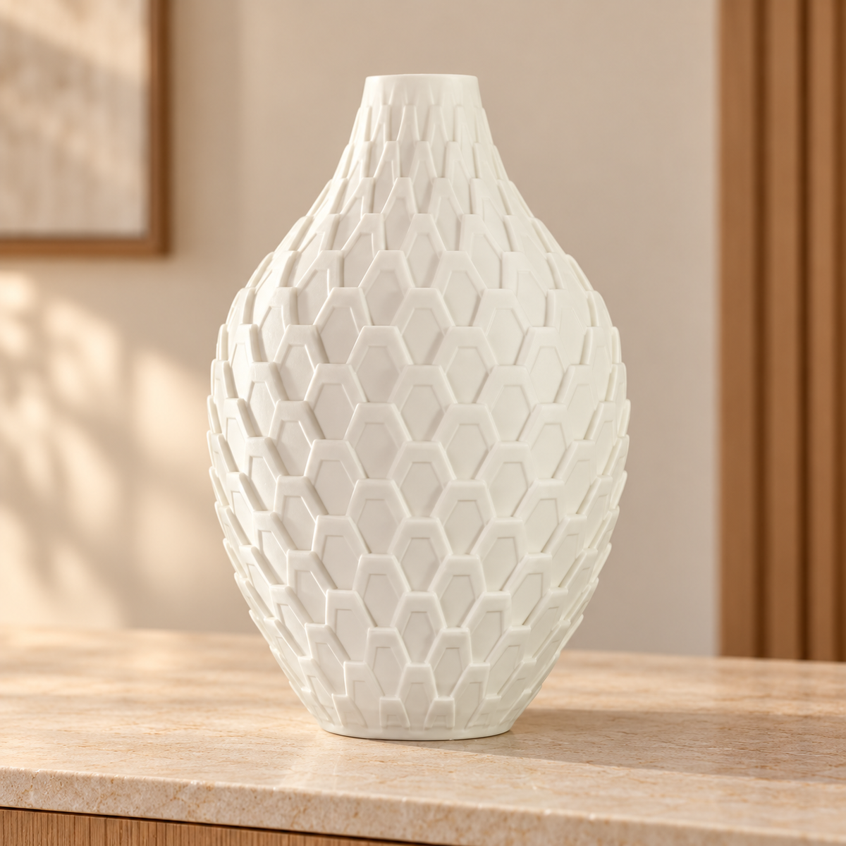 Vaso Colmeia — Geometria em Alto-Relevo na cor Branco