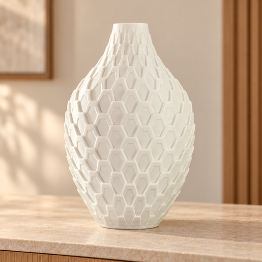 Vaso Colmeia — Geometria em Alto-Relevo na cor Branco