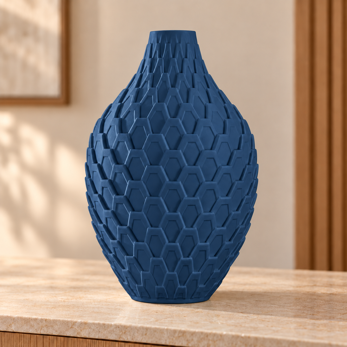 Vaso Colmeia — Geometria em Alto-Relevo na cor Dark Blue