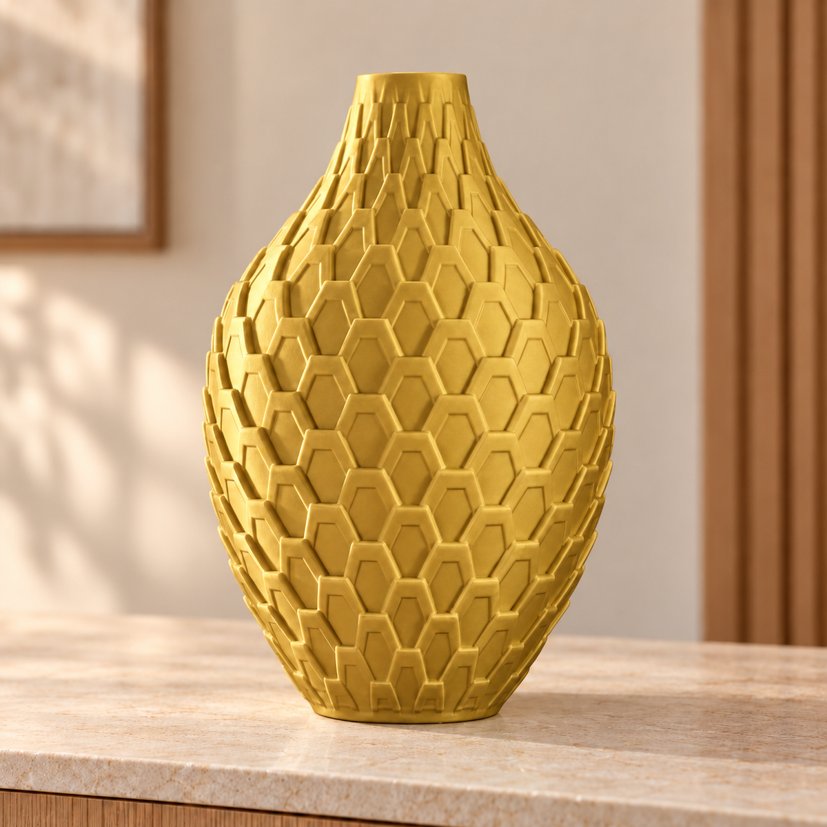 Vaso Colmeia — Geometria em Alto-Relevo na cor Dourado