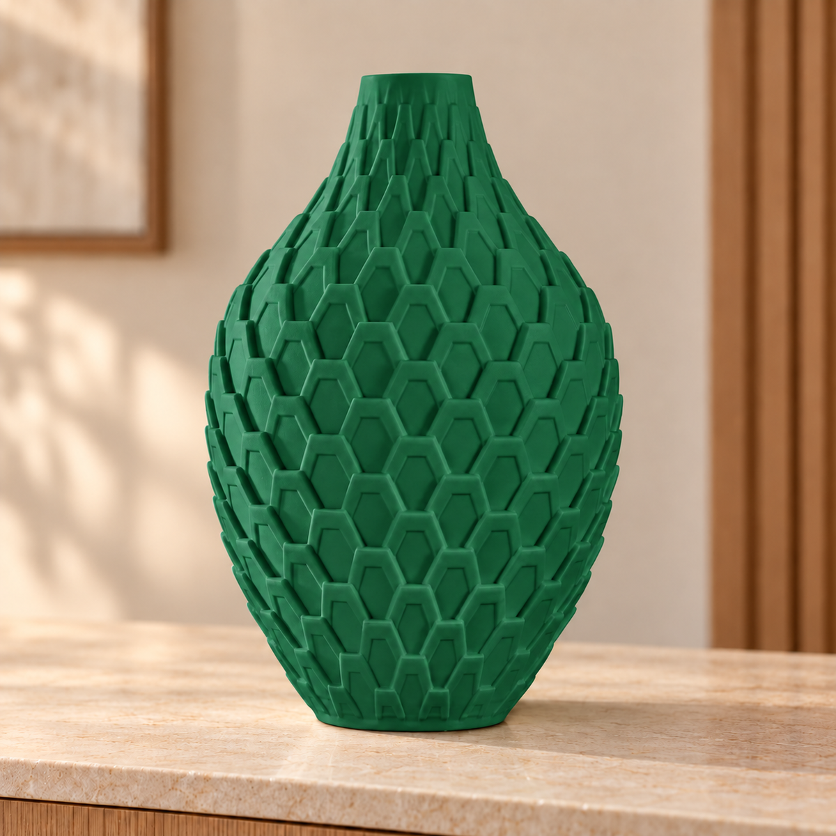 Vaso Colmeia — Geometria em Alto-Relevo na cor Holly Green