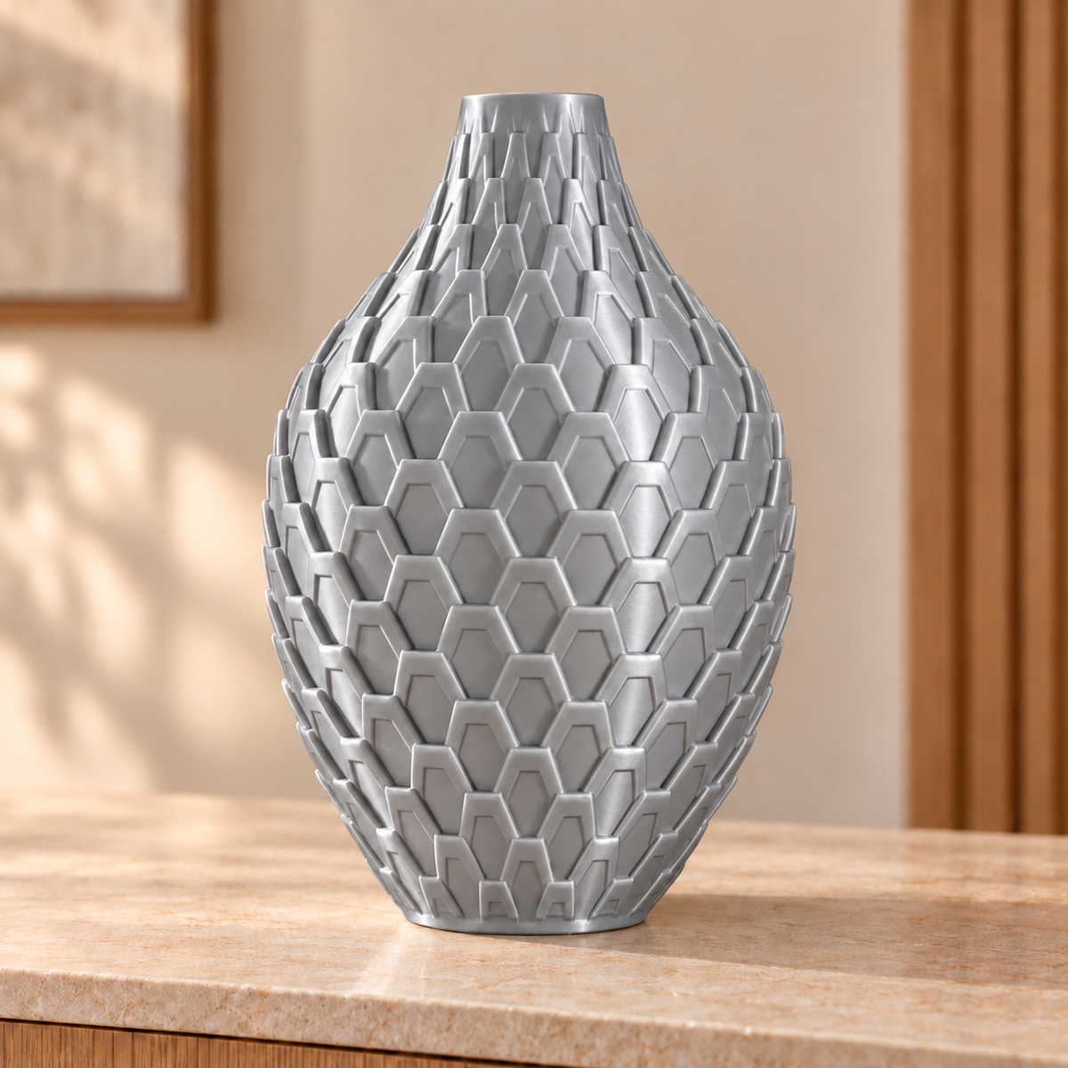 Vaso Colmeia — Geometria em Alto-Relevo na cor Prata