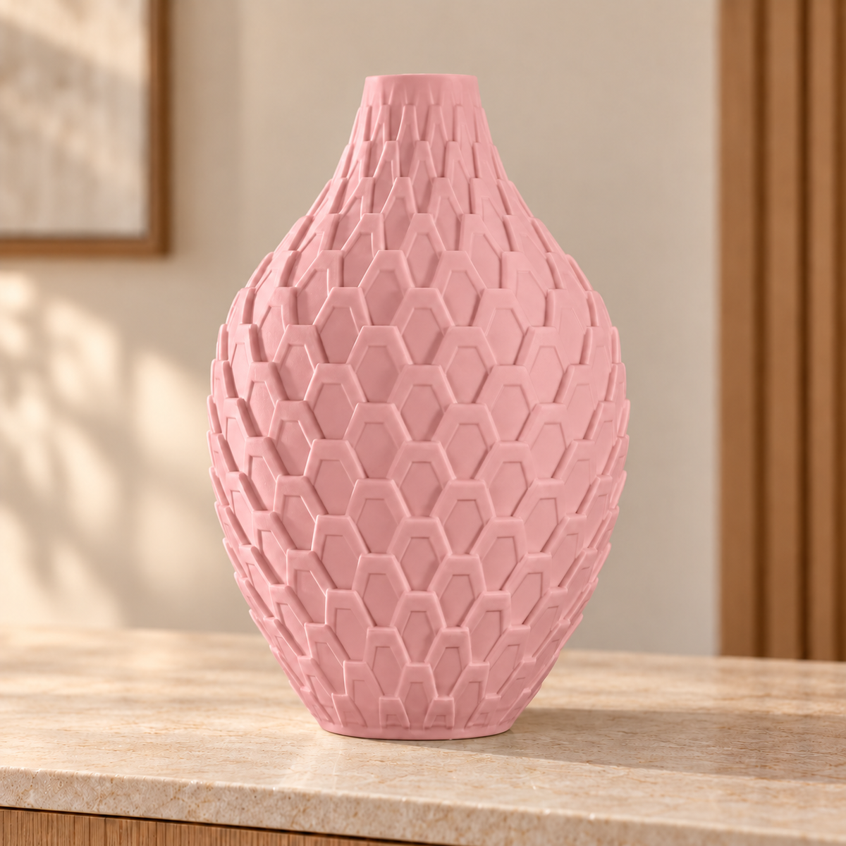 Vaso Colmeia — Geometria em Alto-Relevo na cor Rosa
