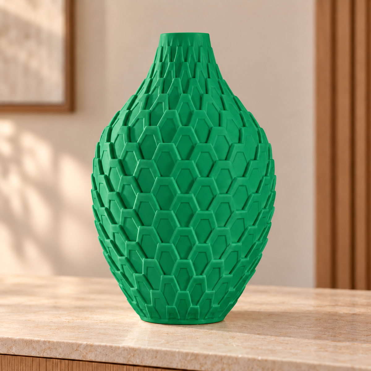 Vaso Colmeia — Geometria em Alto-Relevo na cor Verde