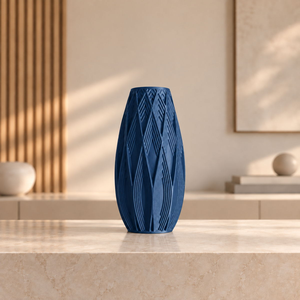 Vaso Traços — Design Geométrico em Alto-Relevo na cor Azul Celeste