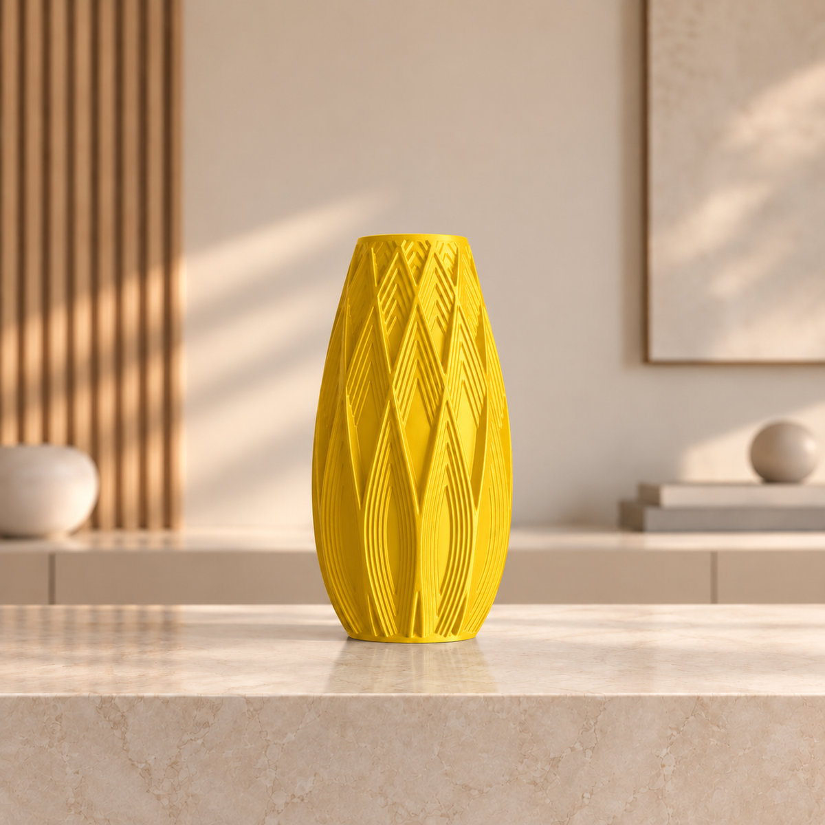 Vaso Traços — Design Geométrico em Alto-Relevo na cor Bege