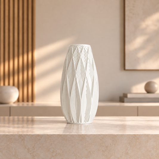 Vaso Traços — Design Geométrico em Alto-Relevo na cor Branco