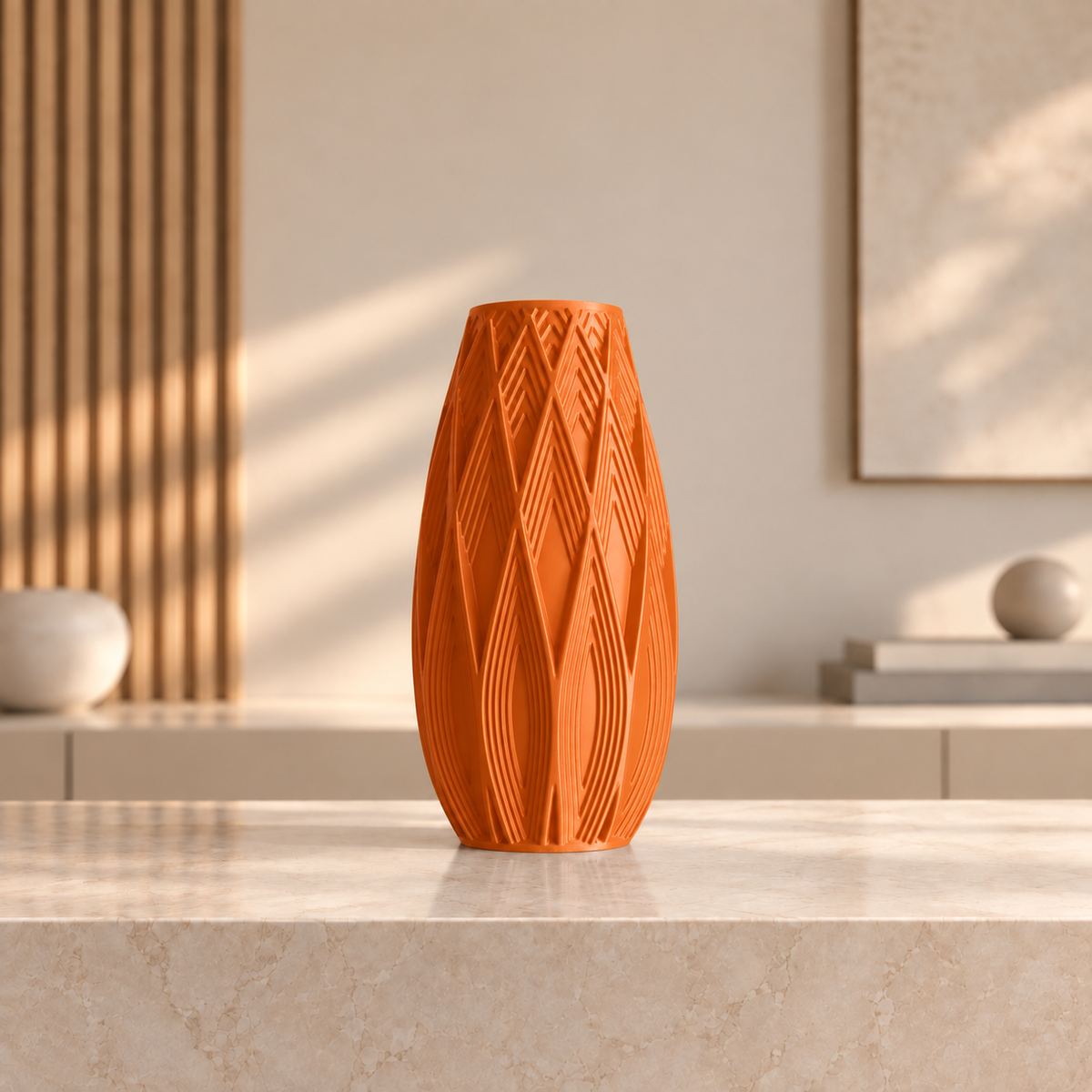 Vaso Traços — Design Geométrico em Alto-Relevo na cor Laranja