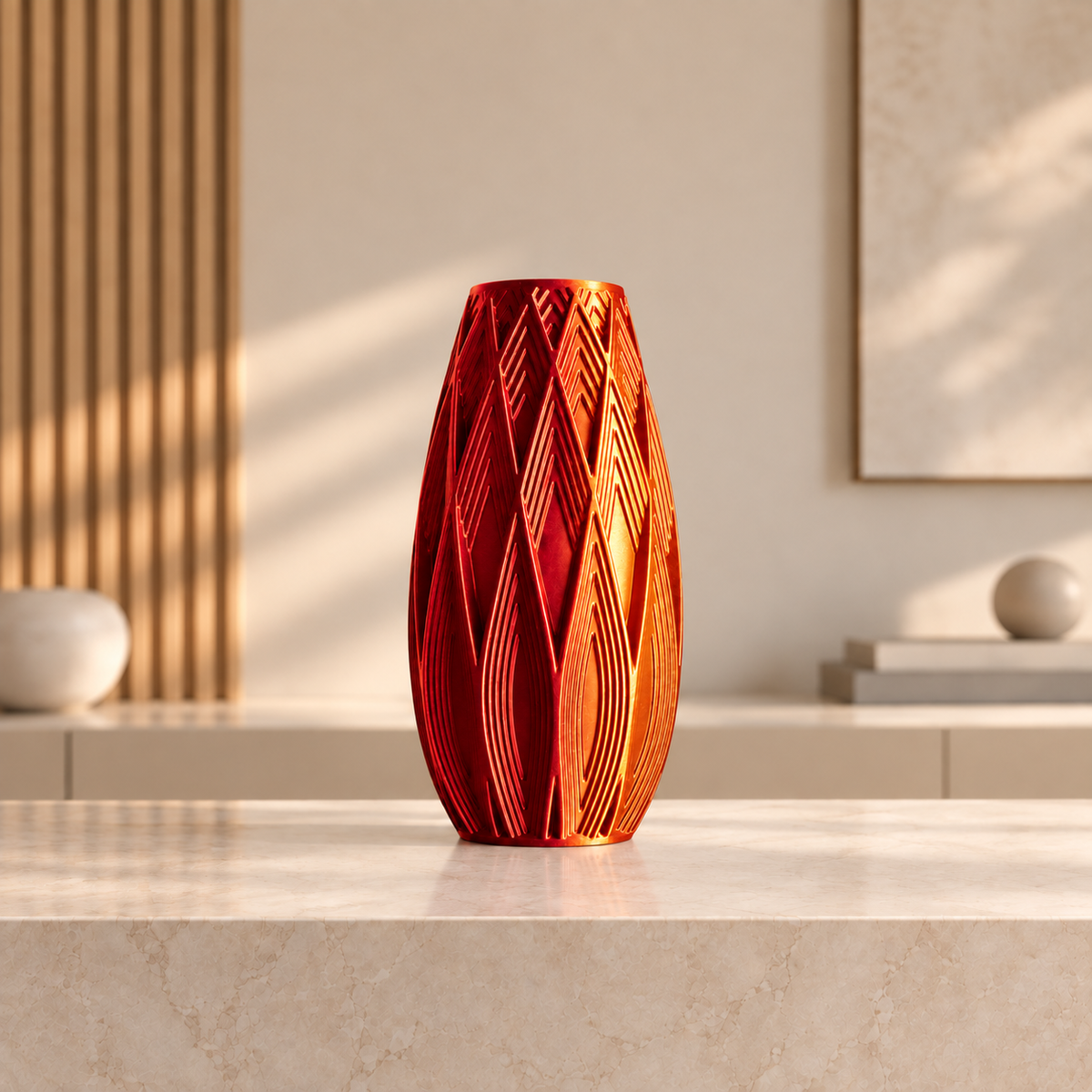 Vaso Traços — Design Geométrico em Alto-Relevo na cor Mármore