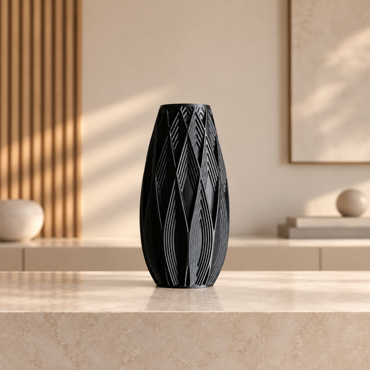 Vaso Traços — Design Geométrico em Alto-Relevo na cor Preto