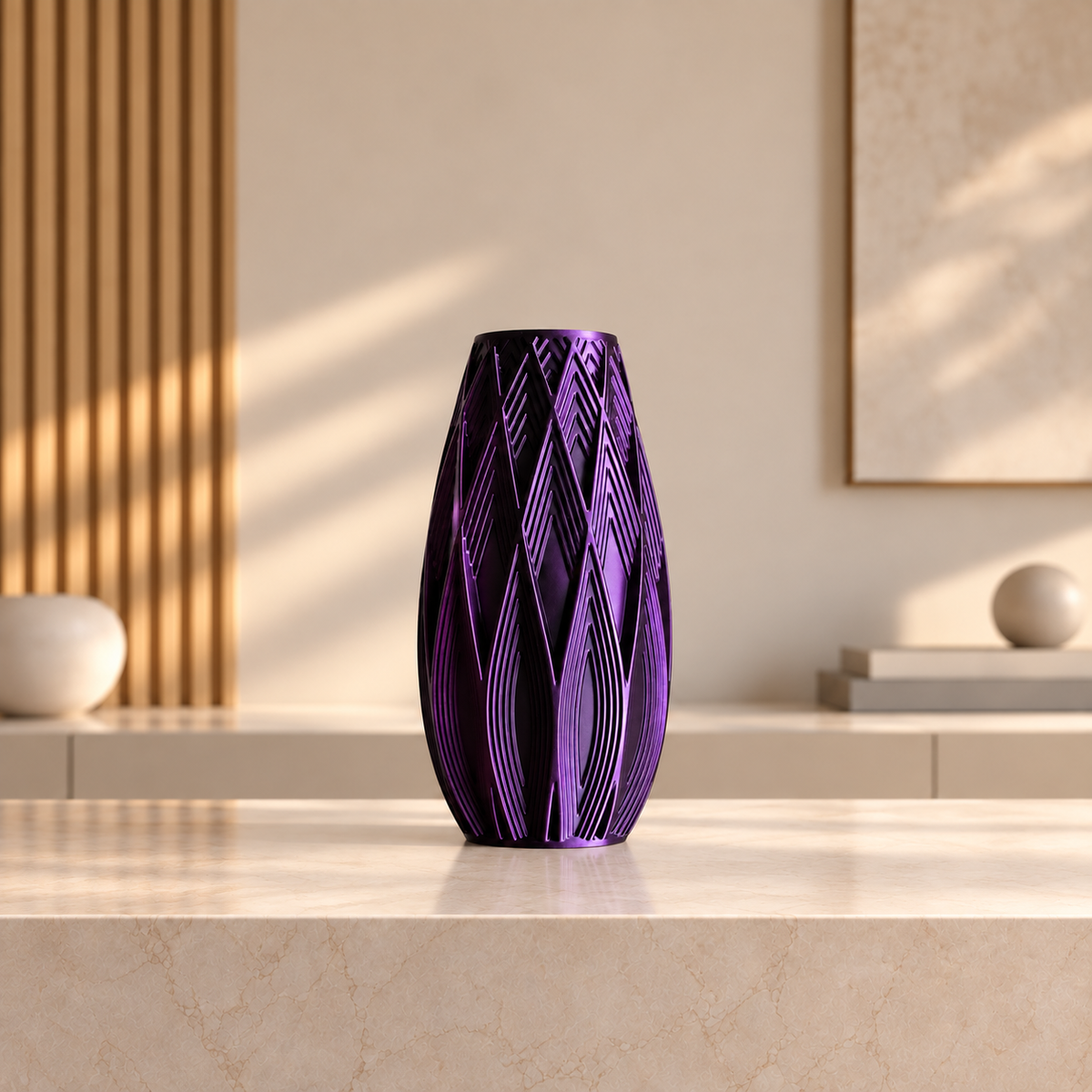 Vaso Traços — Design Geométrico em Alto-Relevo na cor Preto e Roxo