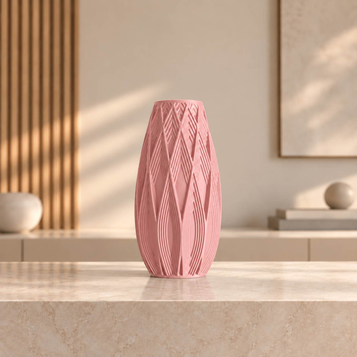 Vaso Traços — Design Geométrico em Alto-Relevo na cor Rosa