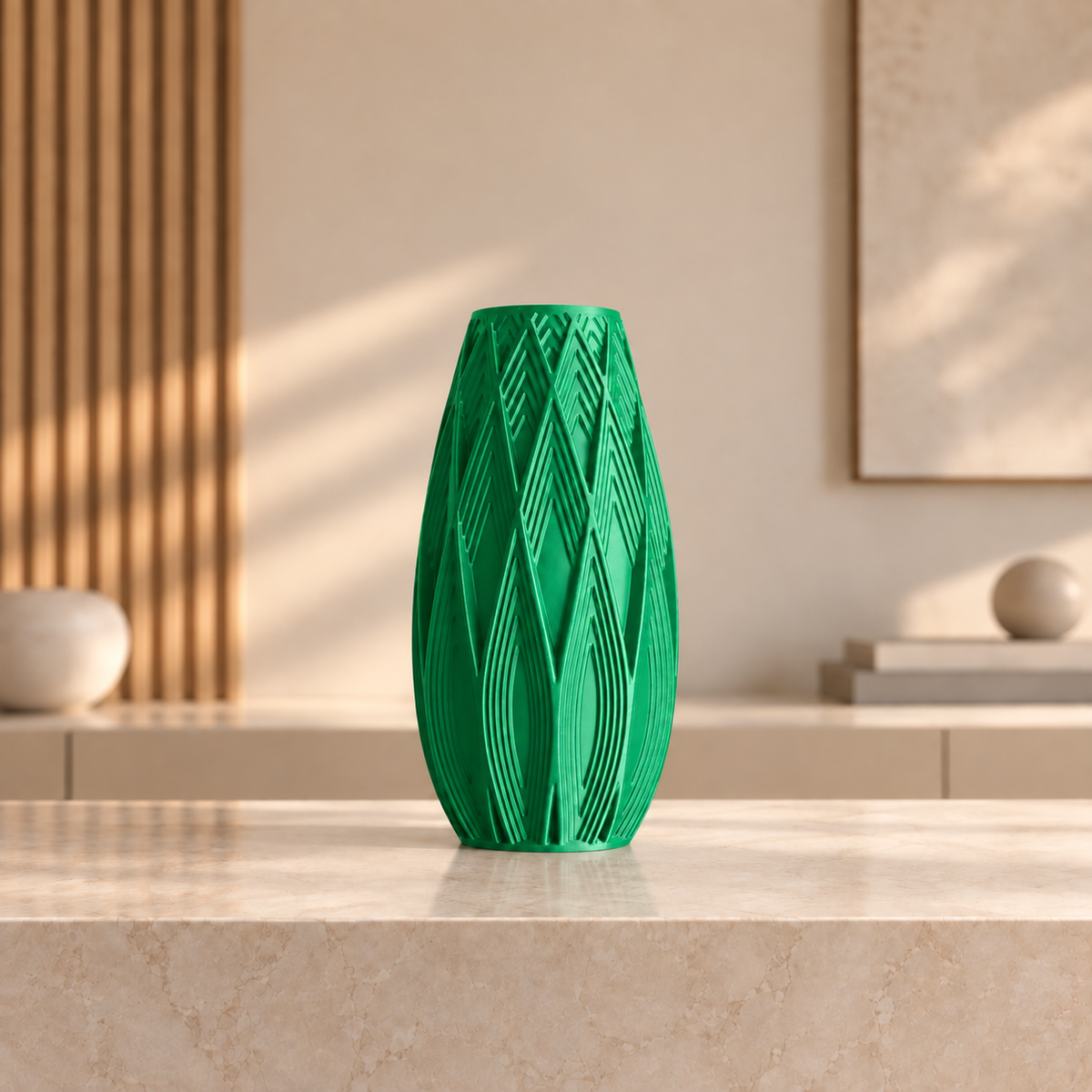 Vaso Traços — Design Geométrico em Alto-Relevo na cor Verde