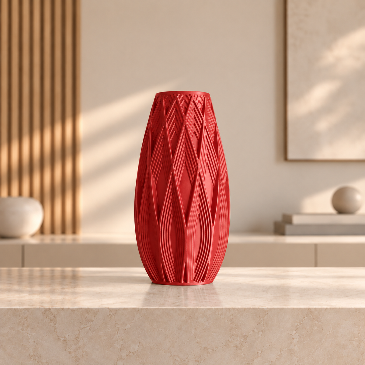 Vaso Traços — Design Geométrico em Alto-Relevo na cor Vermelho