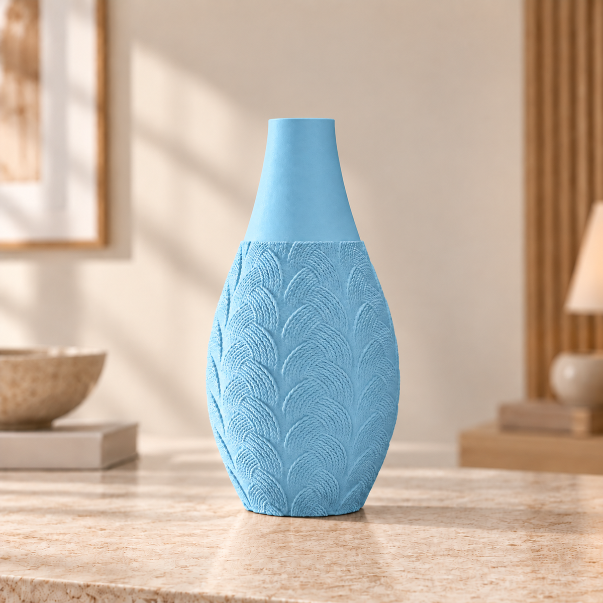 Vaso Trama Botânica na cor Azul Celeste, produto completo