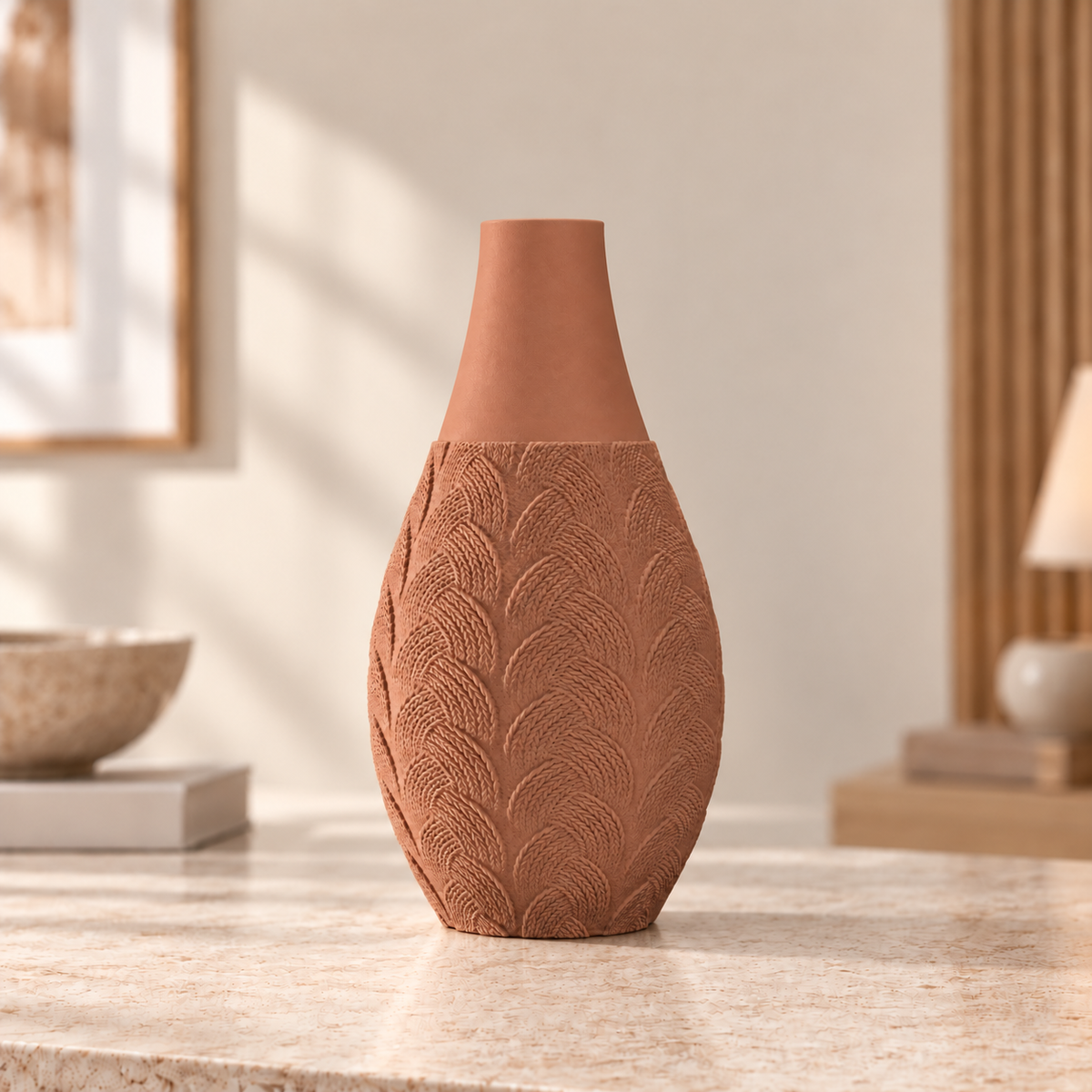 Vaso Trama Botânica na cor Marrom Terracota, produto completo