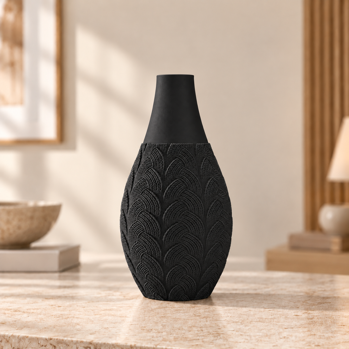 Vaso Trama Botânica na cor Preto, produto completo
