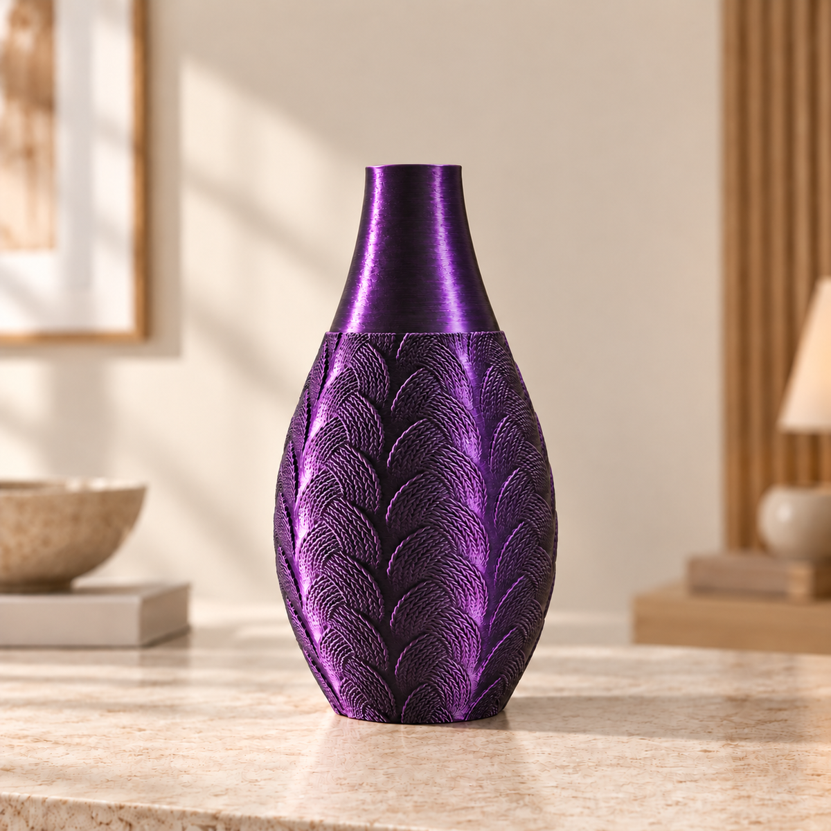 Vaso Trama Botânica na cor Preto e Roxo, produto completo