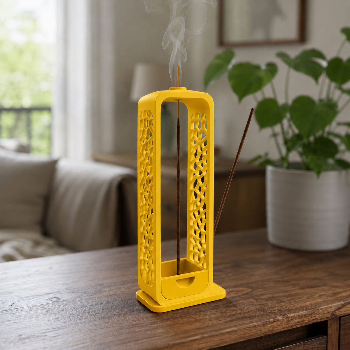 Voronoi — Amarelo — Porta-incenso com coletor de cinzas