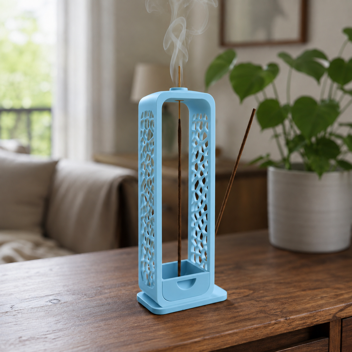 Voronoi — Azul Celeste — Porta-incenso com coletor de cinzas