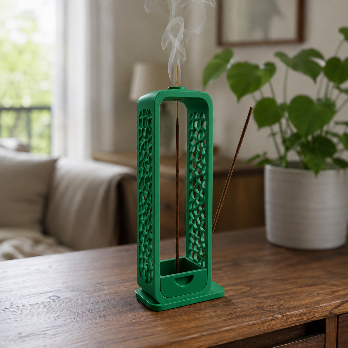 Voronoi — Holly Green — Porta-incenso com coletor de cinzas