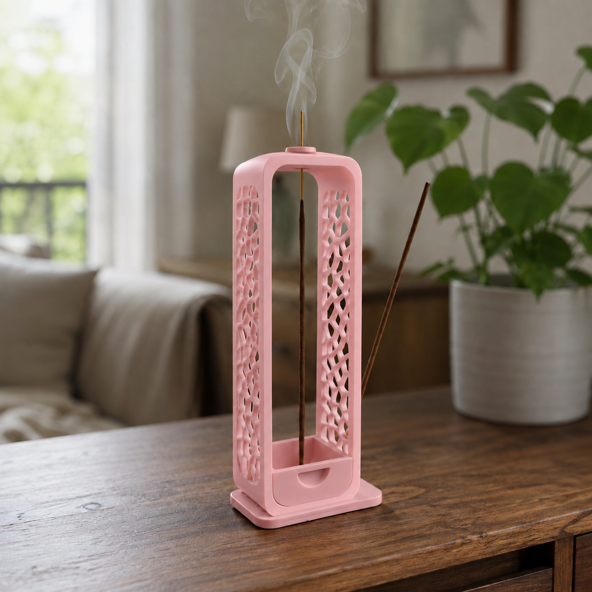 Voronoi — Rosa — Porta-incenso com coletor de cinzas