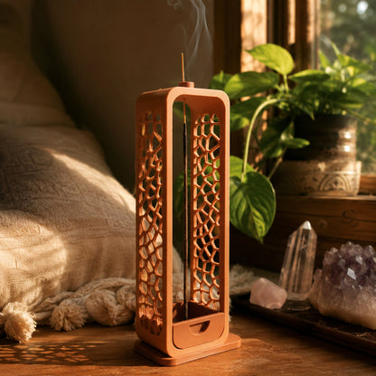 Porta-incenso terracota em cantinho de meditação