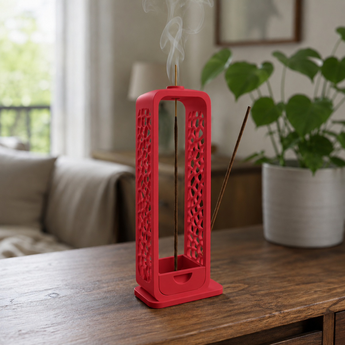 Voronoi — Vermelho — Porta-incenso com coletor de cinzas
