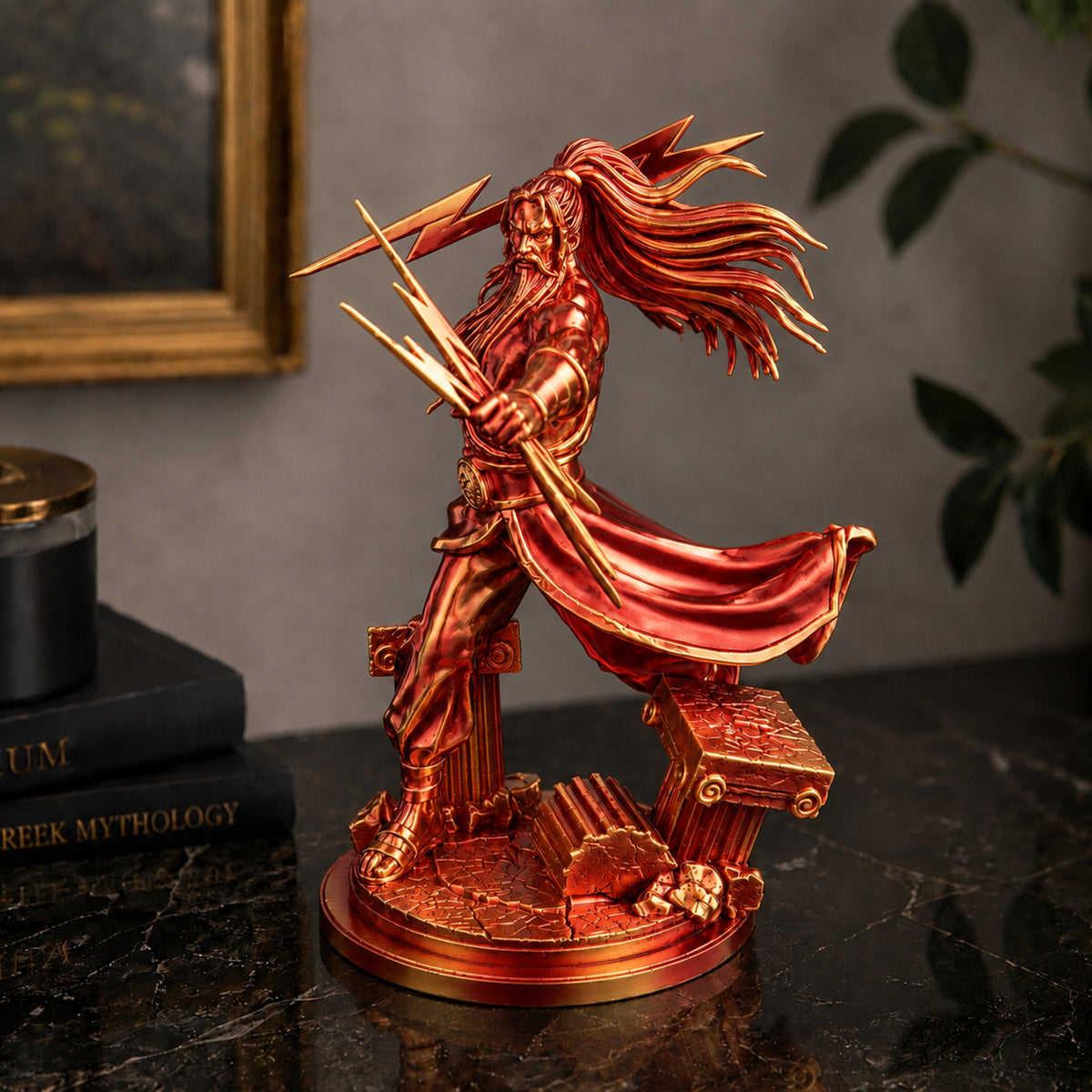 Estátua Zeus - Vermelho e Dourado